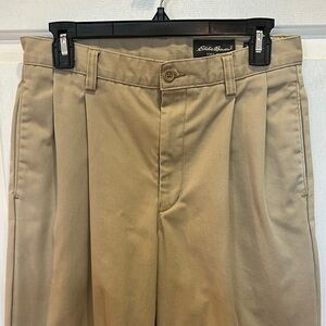 Eddie Bauer Men's Tan Pleated Chino Pants